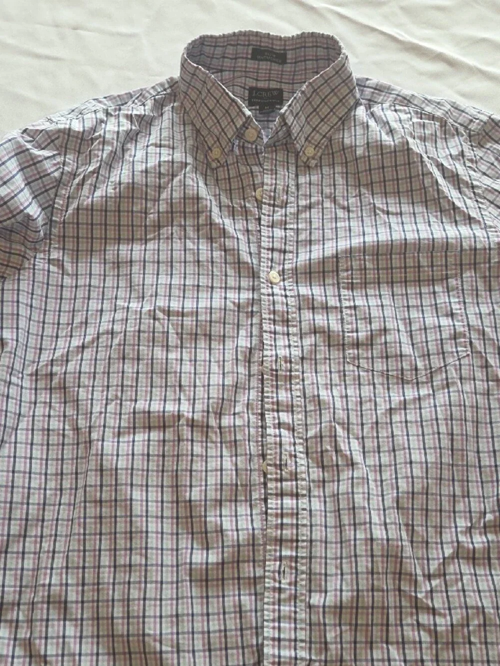 J. Crew Men’s Button-Down Plaid Shirt — White with Navy & Red